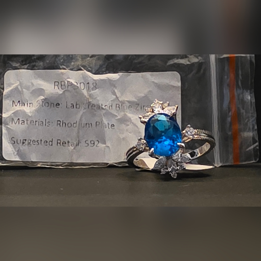 Blue Oval Lab-Created Zircon Ring